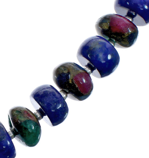 Native American Lapis and Bloodstone Sterling Silver Bead Necklace JX126881